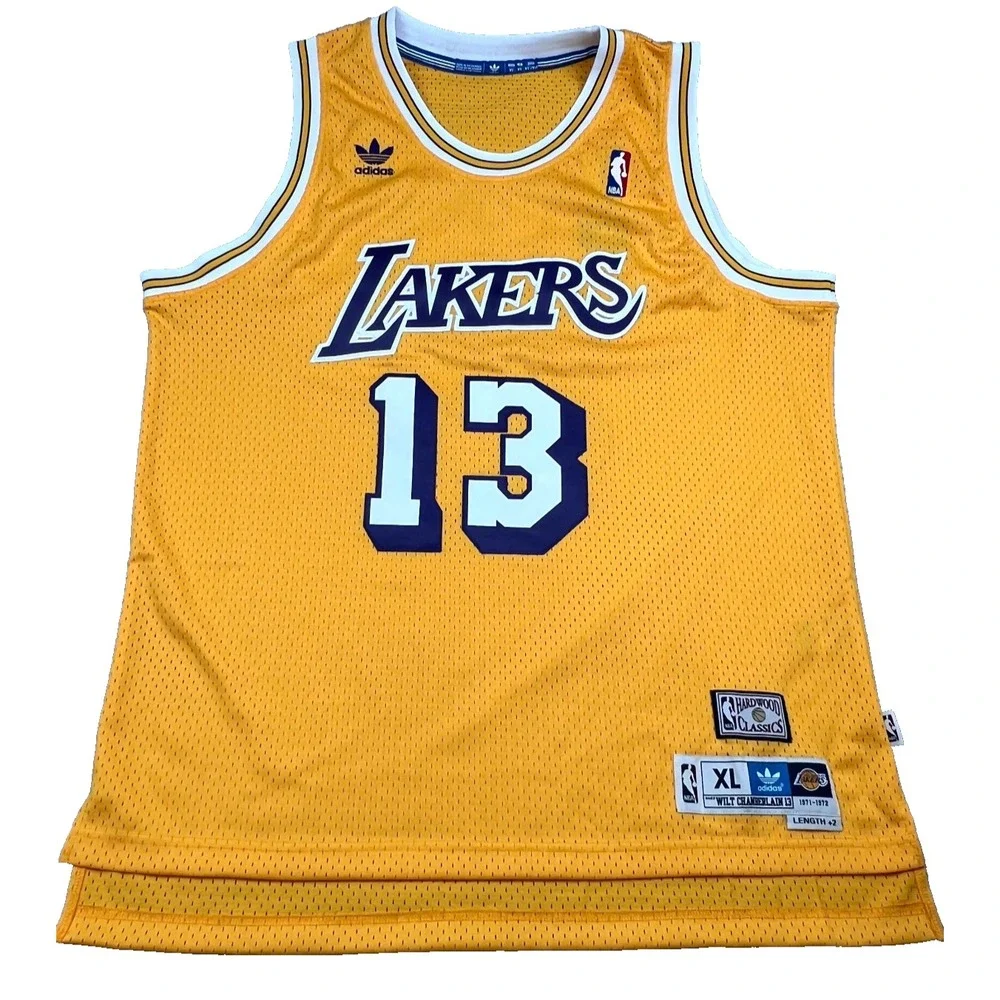 Adidas LA Lakers Basketball Wilt Chamberlain Big Dipper 13 Jersey Mens XL Yellow
